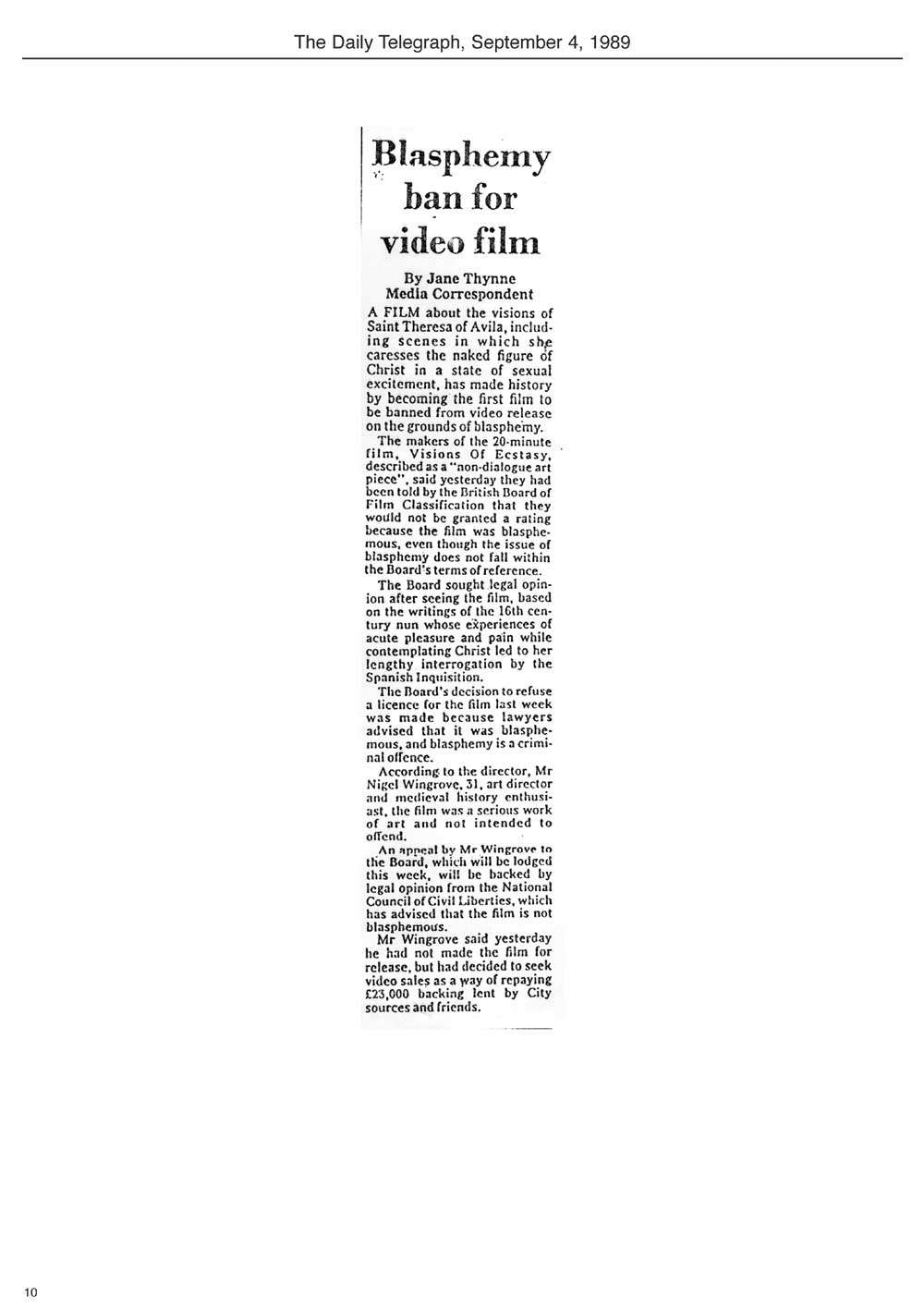 The Daily Telegraph, September 4, 1989