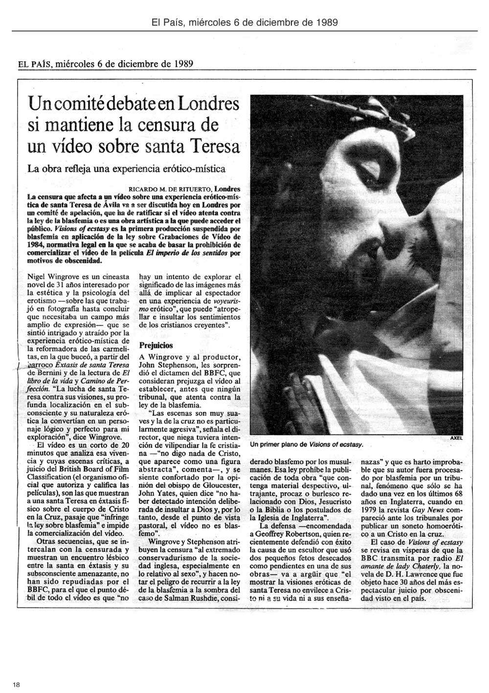 El País, miércoles 6 de diciembre de 1989