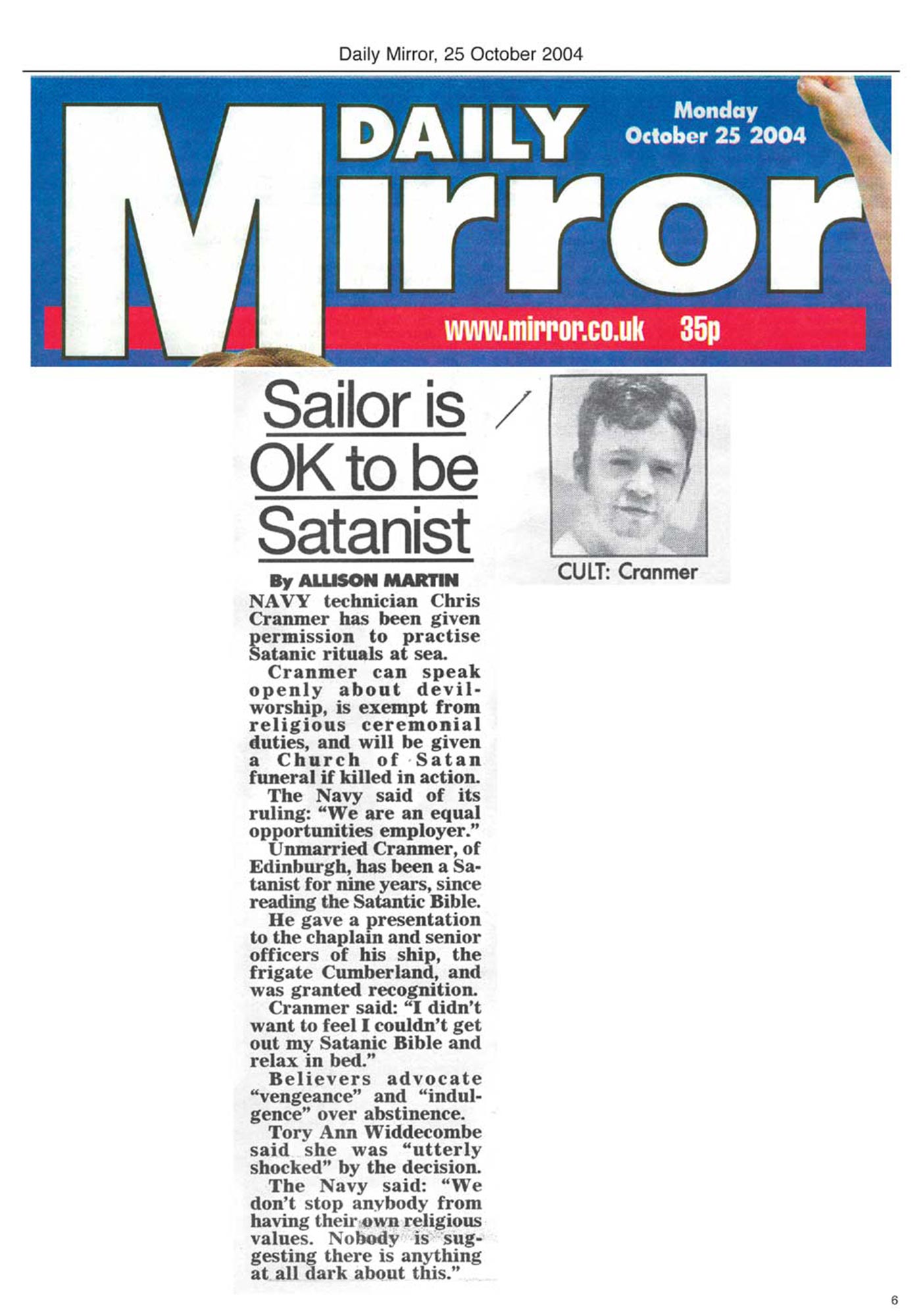 The Daily Mirror October 2004